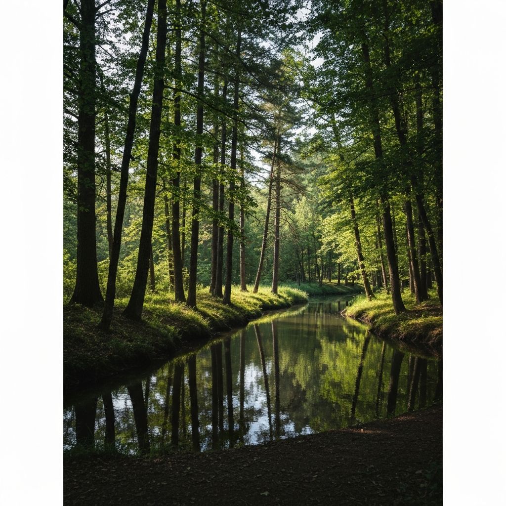 Serene forest scene with natural light
